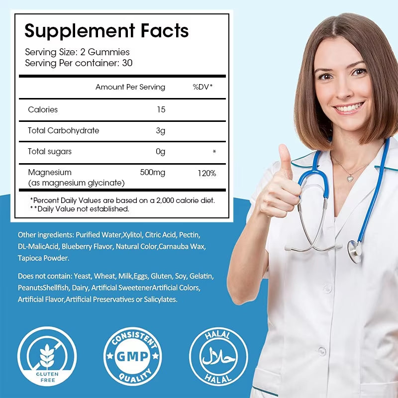 Magnesium Glycinate Gummies Magnesium Gummies for Sleep Stress & Muscle Relief Supports Bone & Nerve Health Vegan