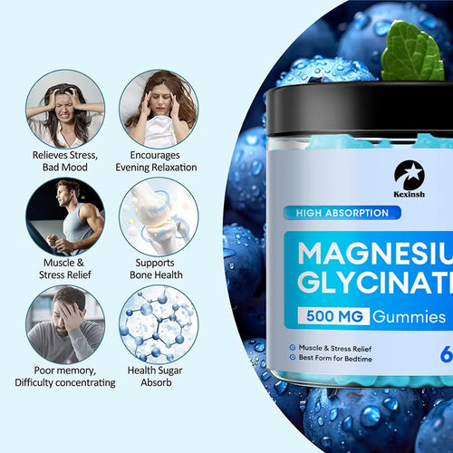 Magnesium Glycinate Gummies Magnesium Gummies for Sleep Stress & Muscle Relief Supports Bone & Nerve Health Vegan