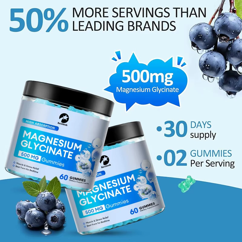 Magnesium Glycinate Gummies Magnesium Gummies for Sleep Stress & Muscle Relief Supports Bone & Nerve Health Vegan